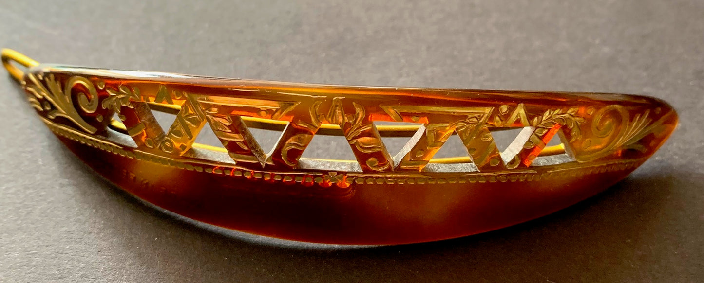Intricate Tortoiseshell and Gold Vintage French Barrette.