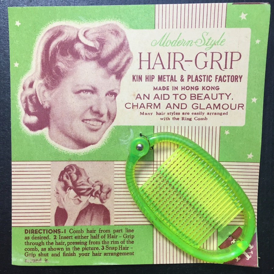 Vintage 1950s Green "Modern Style HAIR Ring Comb AID 2 BEAUTY CHARM & GLAMOUR"