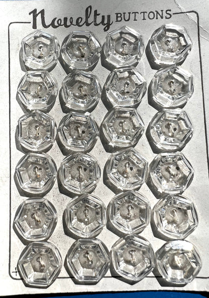 12 Clear Rounded Hexagon  Vintage Buttons - 2cm, 1.7cm or 1.5cm