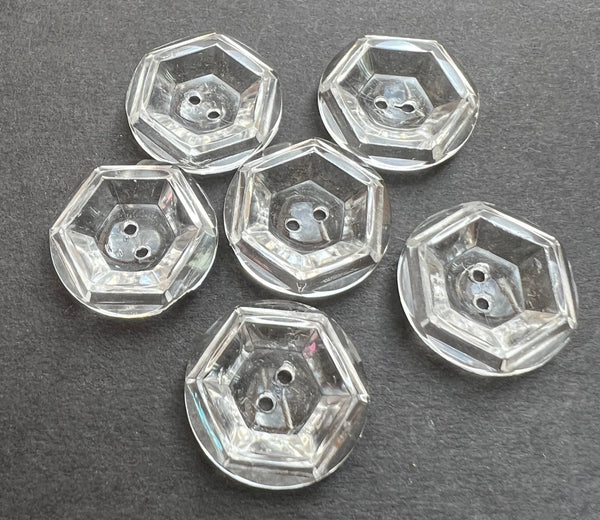 12 Clear Rounded Hexagon  Vintage Buttons - 2cm, 1.7cm or 1.5cm