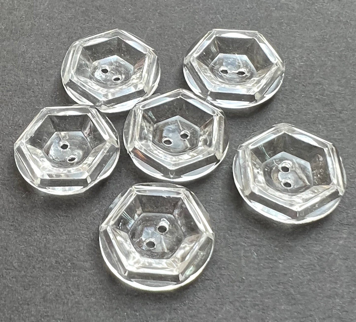 12 Clear Rounded Hexagon  Vintage Buttons - 2cm, 1.7cm or 1.5cm