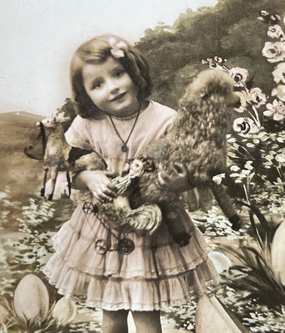An Easter Chicken Toy..on Wheels.. on  1909 French Easter Postcard.