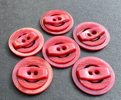 6 Vintage 1940s Vermillion Red 1.8cm Buttons