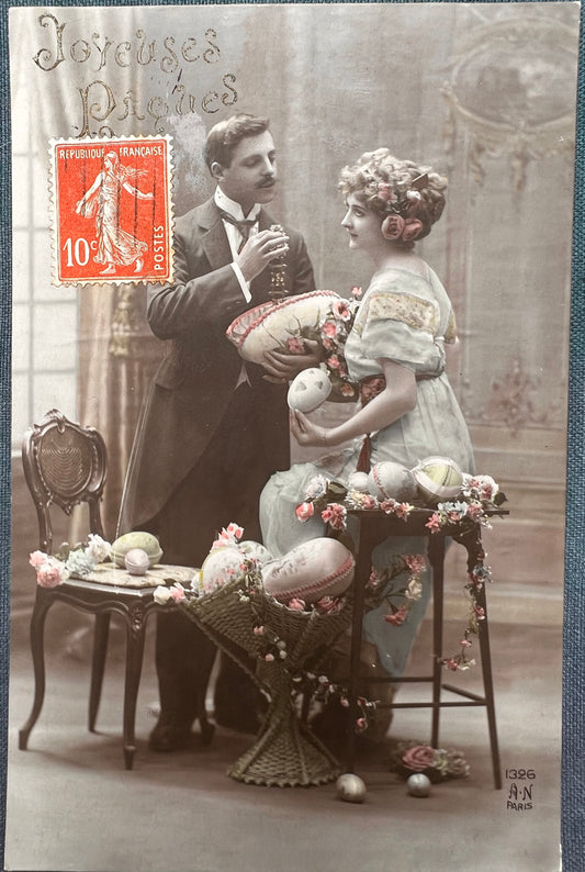 A Cornucopia of Easter Eggs on  French Easter Postcard.