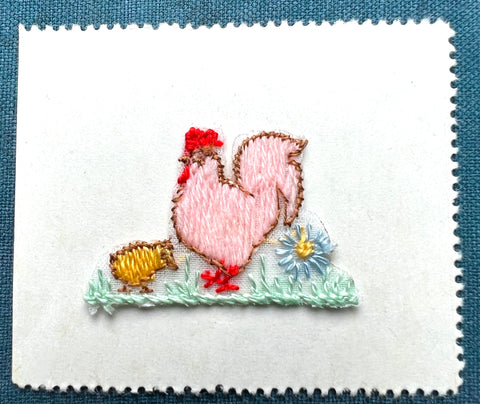 Charming Pink Chicken and Yellow Chick Vintage Applique