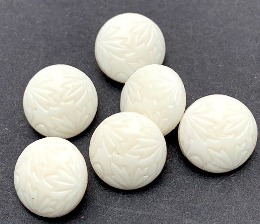 Unusual 1940s Leafy Vintage White Glass Buttons - 1cm or 1.2cm wide.