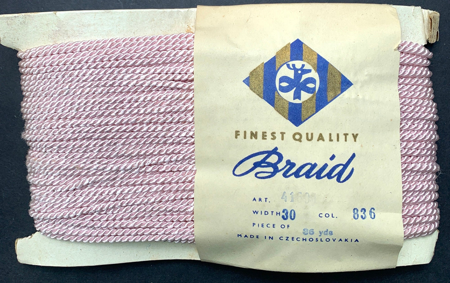36yds Vintage Czech Shiny Pale Pink Cord 3mm thick.