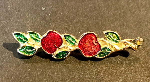 Delicious Vintage Enamel Apples on a Branch Hair Grip
