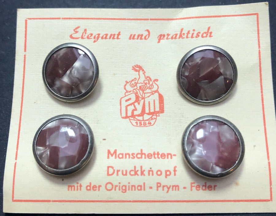 1950s German Snap Push Button Cuff Links  "Manschetten Druckknopf" on Original Card