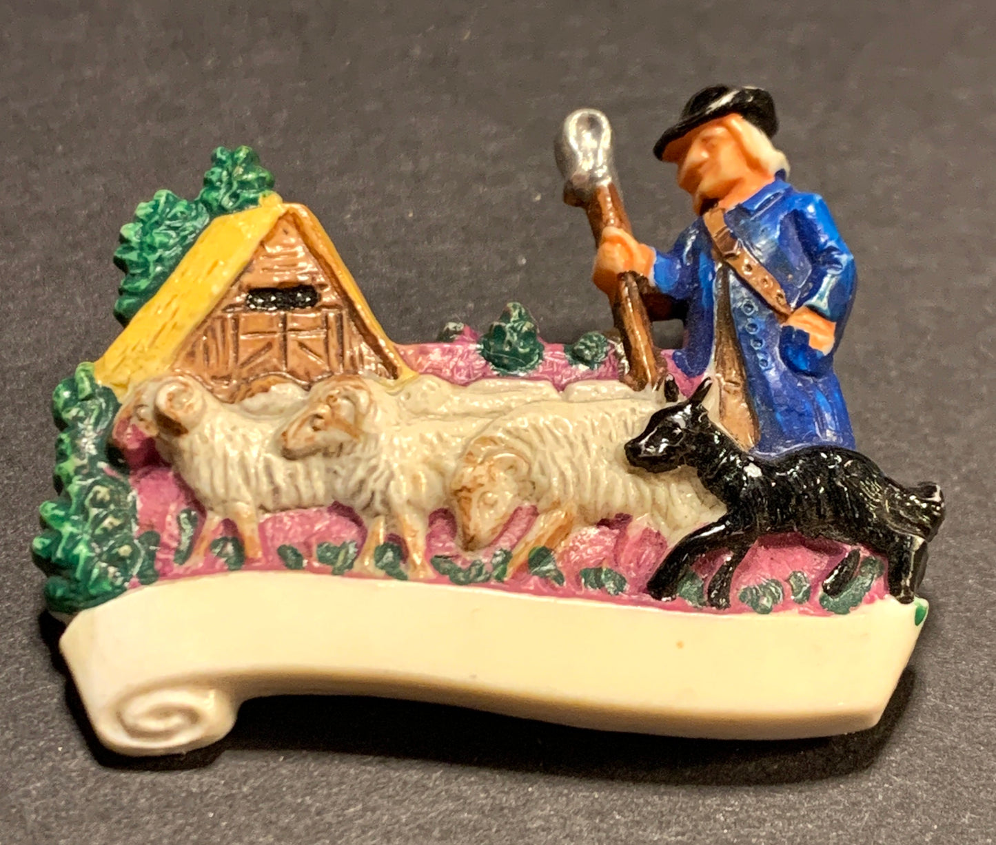 Vintage Celluloid Brooch - Shepherd and his Flock