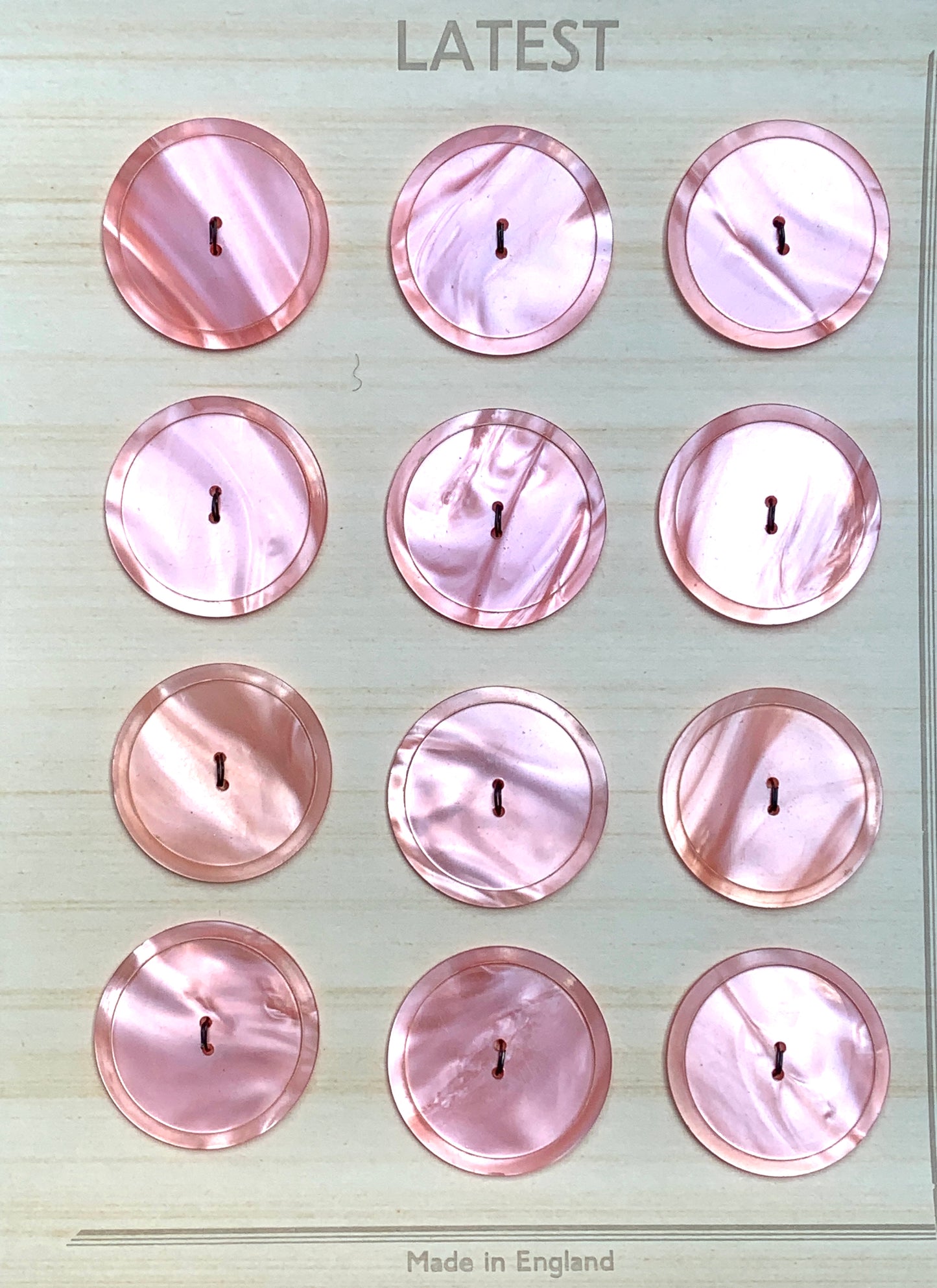 12 Vintage Moonglow Lucite Silvery Pink 3.2cm Buttons - Made in England
