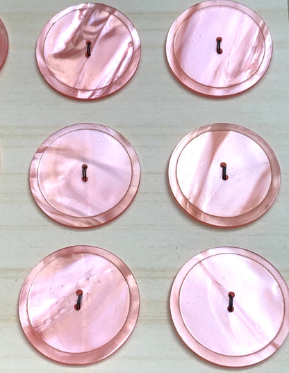 12 Vintage Moonglow Lucite Silvery Pink 3.2cm Buttons - Made in England