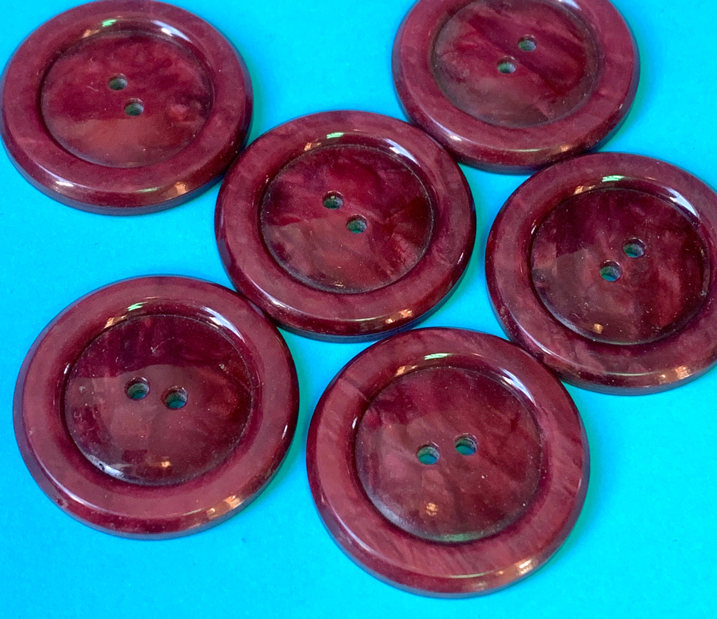 6 Big 3.2cm Deep Aubergine Colour Vintage Buttons