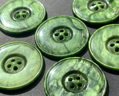6 Big 2.8cm Shimmery Green Lucite Vintage Buttons