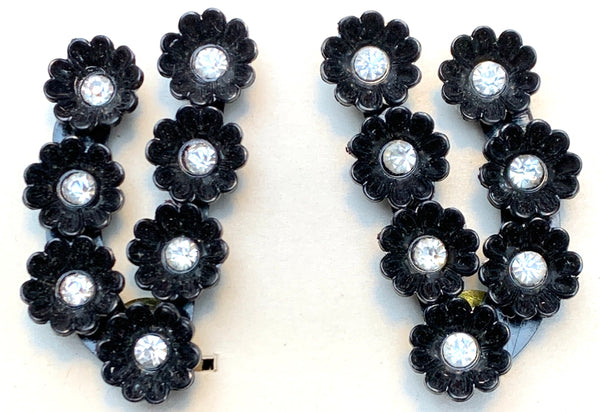 Eye Catching Diamante and Black Flower Vintage Clip-on Earrings