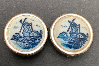 Vintage Celluloid Windmill and Filigree Clip-On Earrings