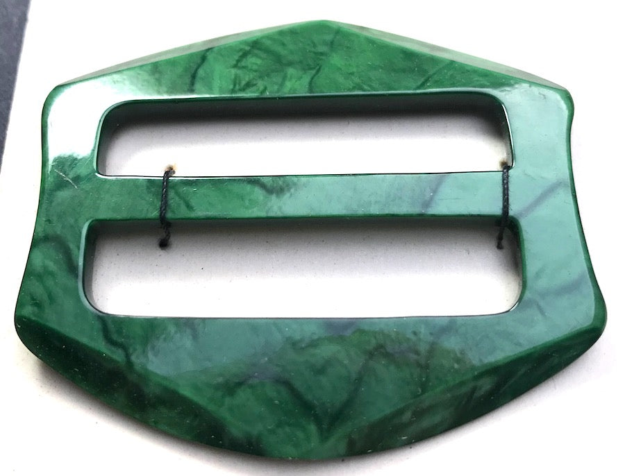 Shiny Marbled Green 1940s Curved and Straight Lines 5cm Buckle