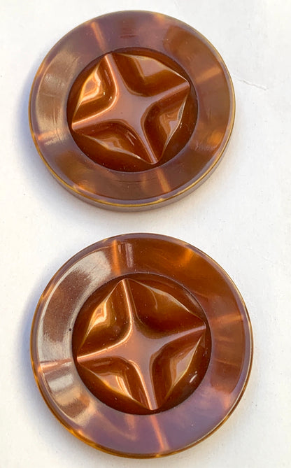 2 Big 3.5cm Glowing Caramel Vintage Lucite Buttons