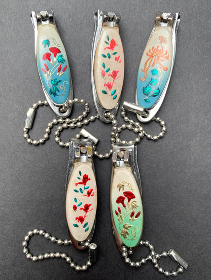 Lovely Vintage Enamel Nail Clippers and File Key Ring