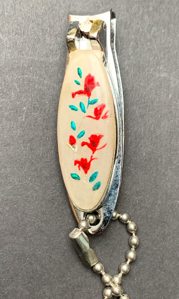 Lovely Vintage Enamel Nail Clippers and File Key Ring