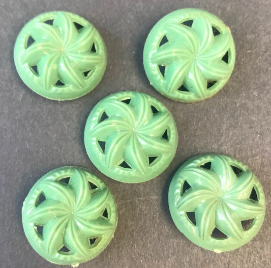 5 Sage Green Vintage SWIRL Buttons - 2.2cm