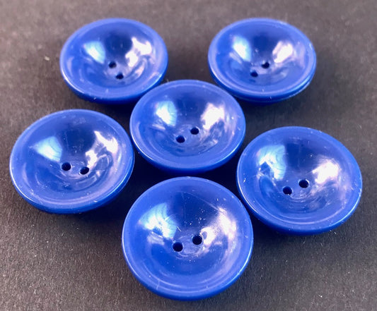 6 Bright Blue 2cm Vintage Bowl Shape Buttons