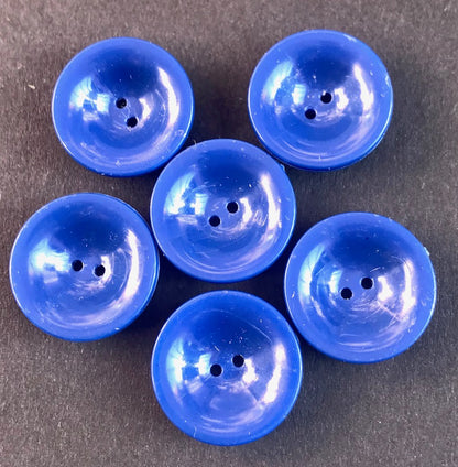 6 Bright Blue 2cm Vintage Bowl Shape Buttons