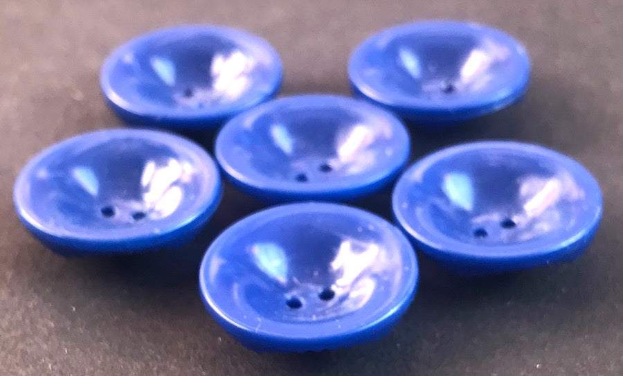 6 Bright Blue 2cm Vintage Bowl Shape Buttons