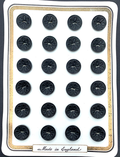 24 Unusual Vintage BLACK Made in England Buttons 1.6cm