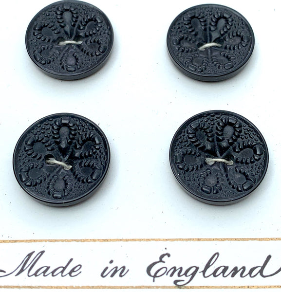 24 Unusual Vintage BLACK Made in England Buttons 1.6cm