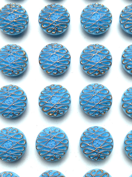 24 Vintage 1950s Cornflower Blue 1.4cm  "New Mode" Glass Buttons