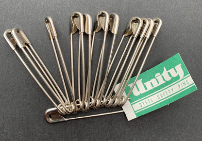 Old Warehouse Find -12 British Vintage UNITY 2"/ 5cm  Steel Safety Pins
