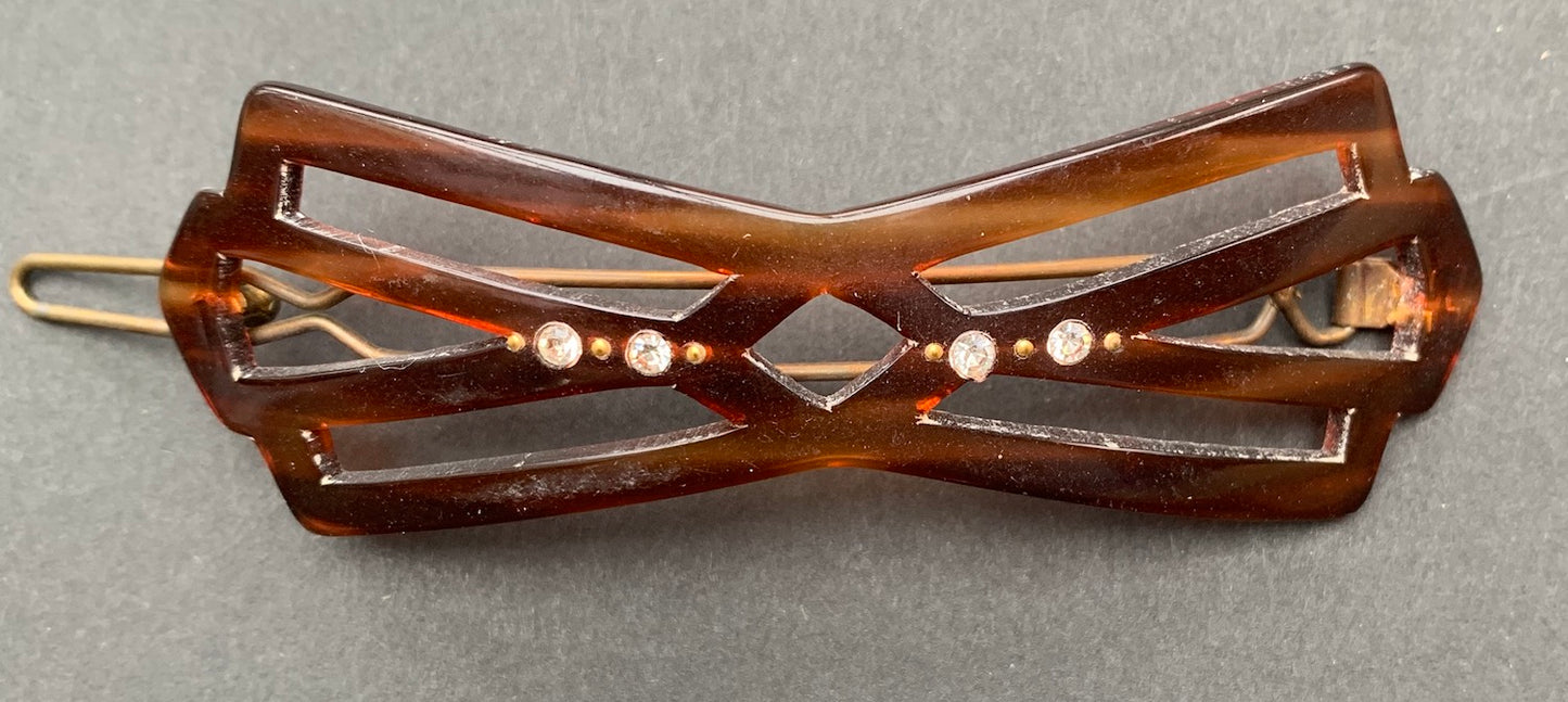 1940s Diamante and Lucite Tortoiseshell  Bow 8cm Hair Clip