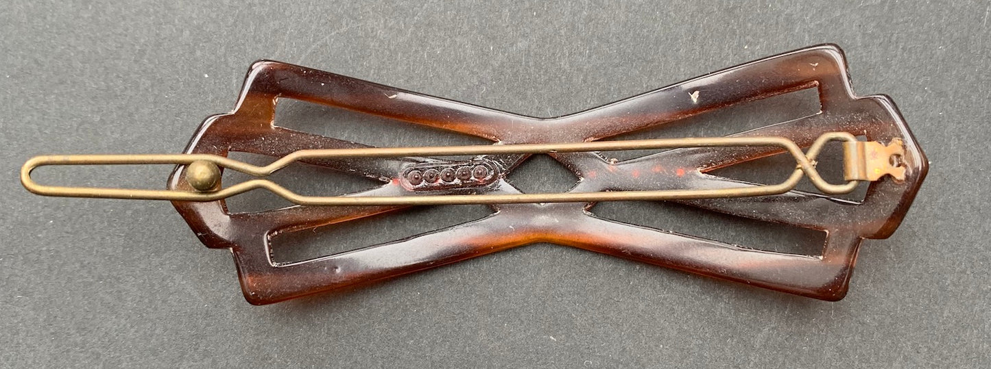 1940s Diamante and Lucite Tortoiseshell  Bow 8cm Hair Clip