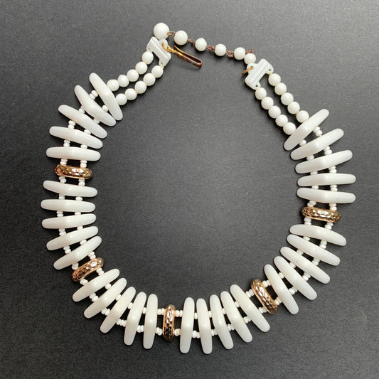 Impressively Unusual Vintage White Glass Collar Necklace.
