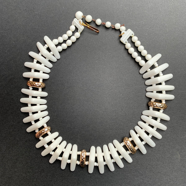 Impressively Unusual Vintage White Glass Collar Necklace.