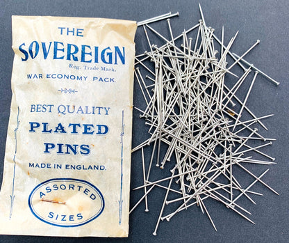 1940s  WAR ECONOMY PACK of "Best Quality Plated Pins" Made in England