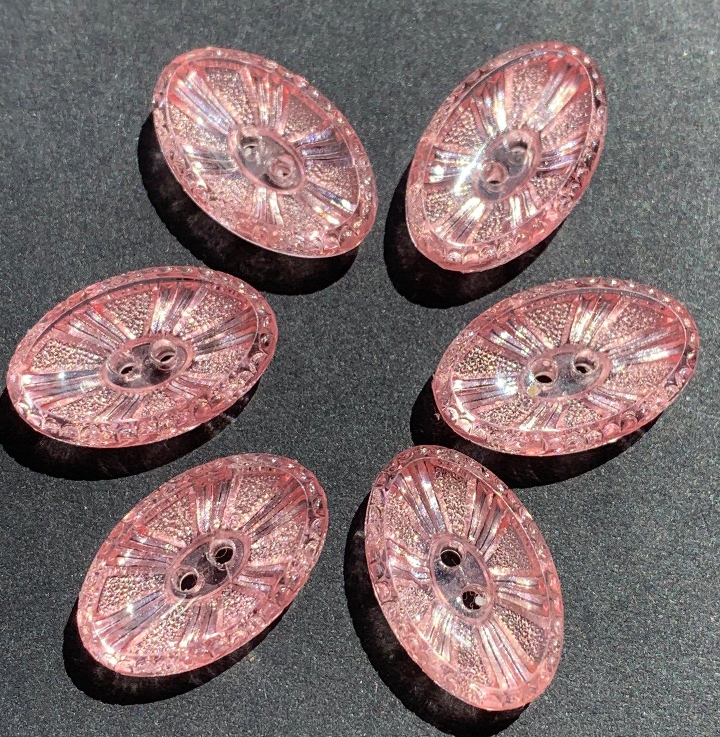 6 or 24 Unusual Elliptical Sparkly Vintage Pale Pink Buttons 13, 15 or 17mm long