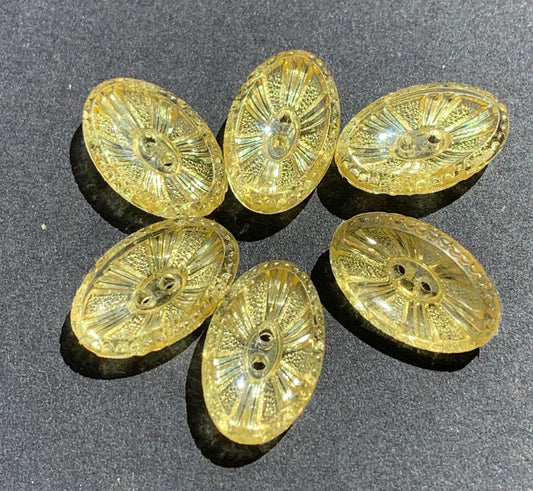 6 or 24 Lemon Yellow Elliptical Shimmery Vintage Buttons 1.3cm or 1.5cm long