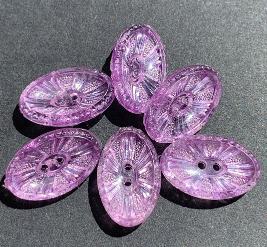 6 Elliptical Sparkly Lilac Vintage Buttons 17mm, 15 or 13mm long