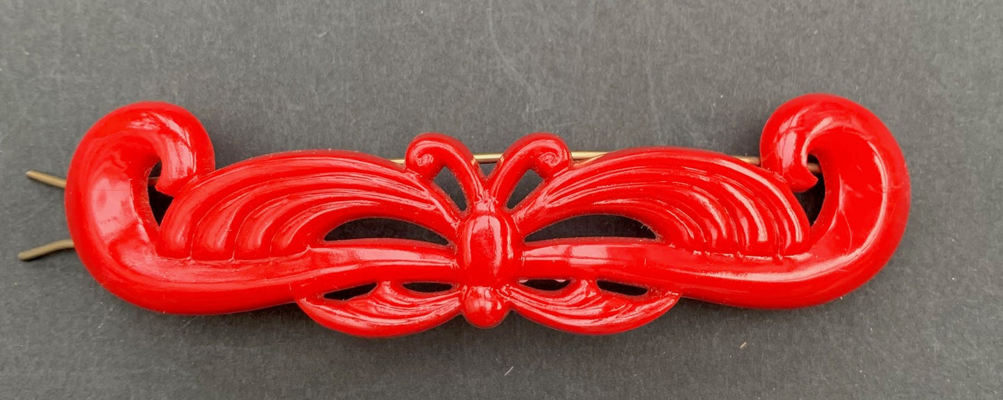 1950s Red Butterfly Barrette - 10cm long