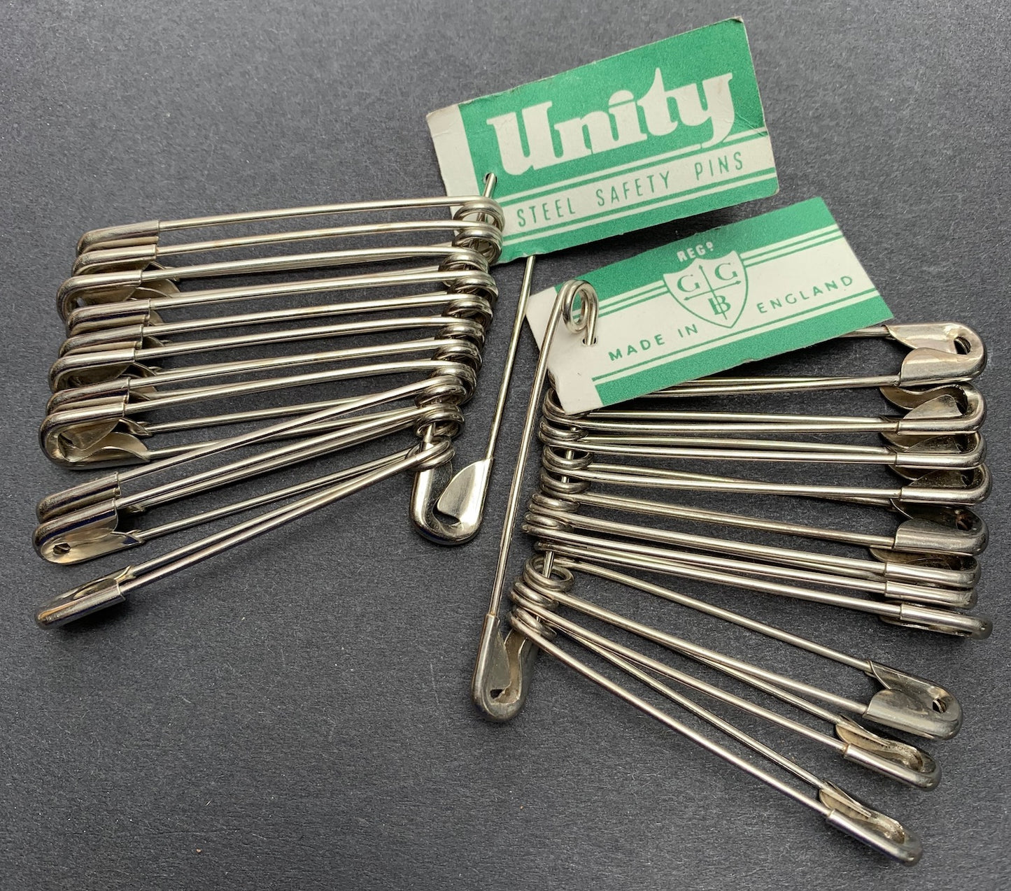 Old Warehouse Find -12 British Vintage UNITY 2"/ 5cm  Steel Safety Pins