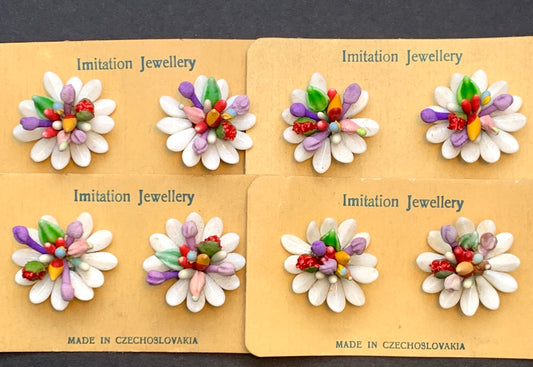 Joyful 1950s Czechoslovakian Glass and Paste Clip-on Earrings