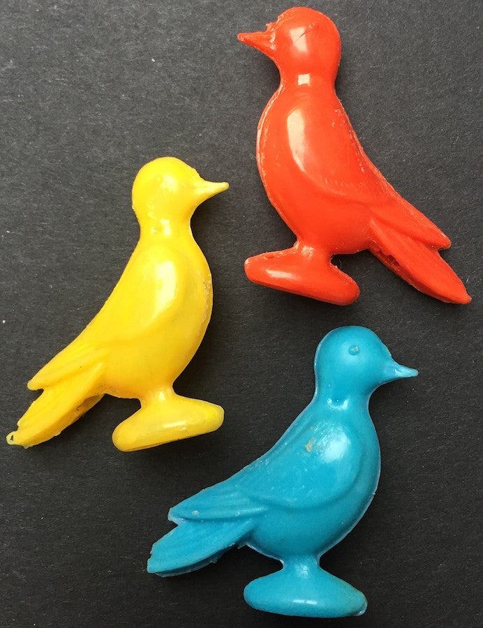 3 Vintage Bird Whistles, with Chirpy Bird Faces, 4cm tall, Made in Hong Kong