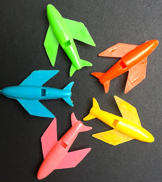 3 Bright Vintage Aeroplane Whistles, 5cm long, Suitably Loud Whistle..