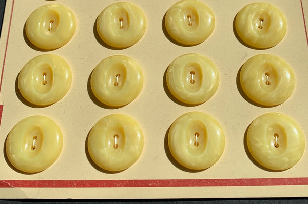 2cm Lucite Soft Yellow Vintage Buttons - 24 on a sheet of 5 or 6 loose.