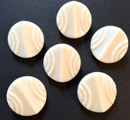 6 Vintage 1940s Deco White Glass Buttons 1.3cm or 1.8cm wide