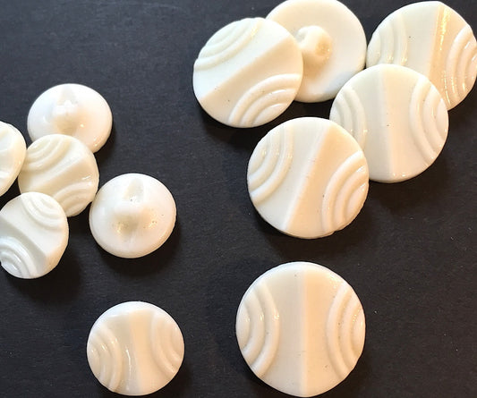 6 Vintage 1940s Deco White Glass Buttons 1.3cm or 1.8cm wide