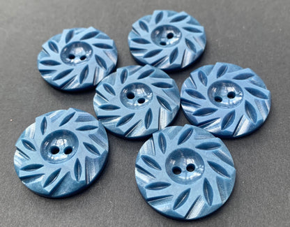 6 Soul Calming Stone Blue Vintage 2.2cm or 1.7cm  Buttons