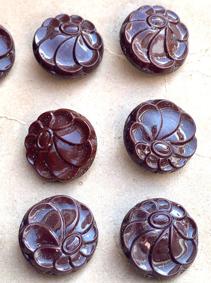 1940s Brown Glass 1.5cm or 1.8cm Flower Buttons